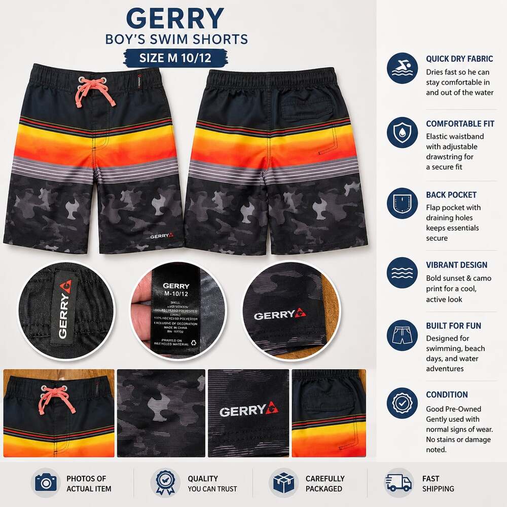 Gerry Boys Sunset Camo Print Quick-Dry Swim Shorts Size M 10/12